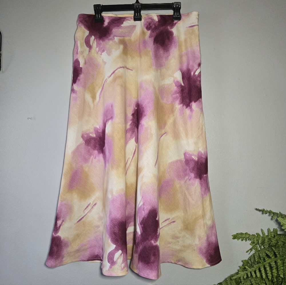 Jones Wear A-Line Watercolor Purple Floral Linen Blend Skirt – Size 12